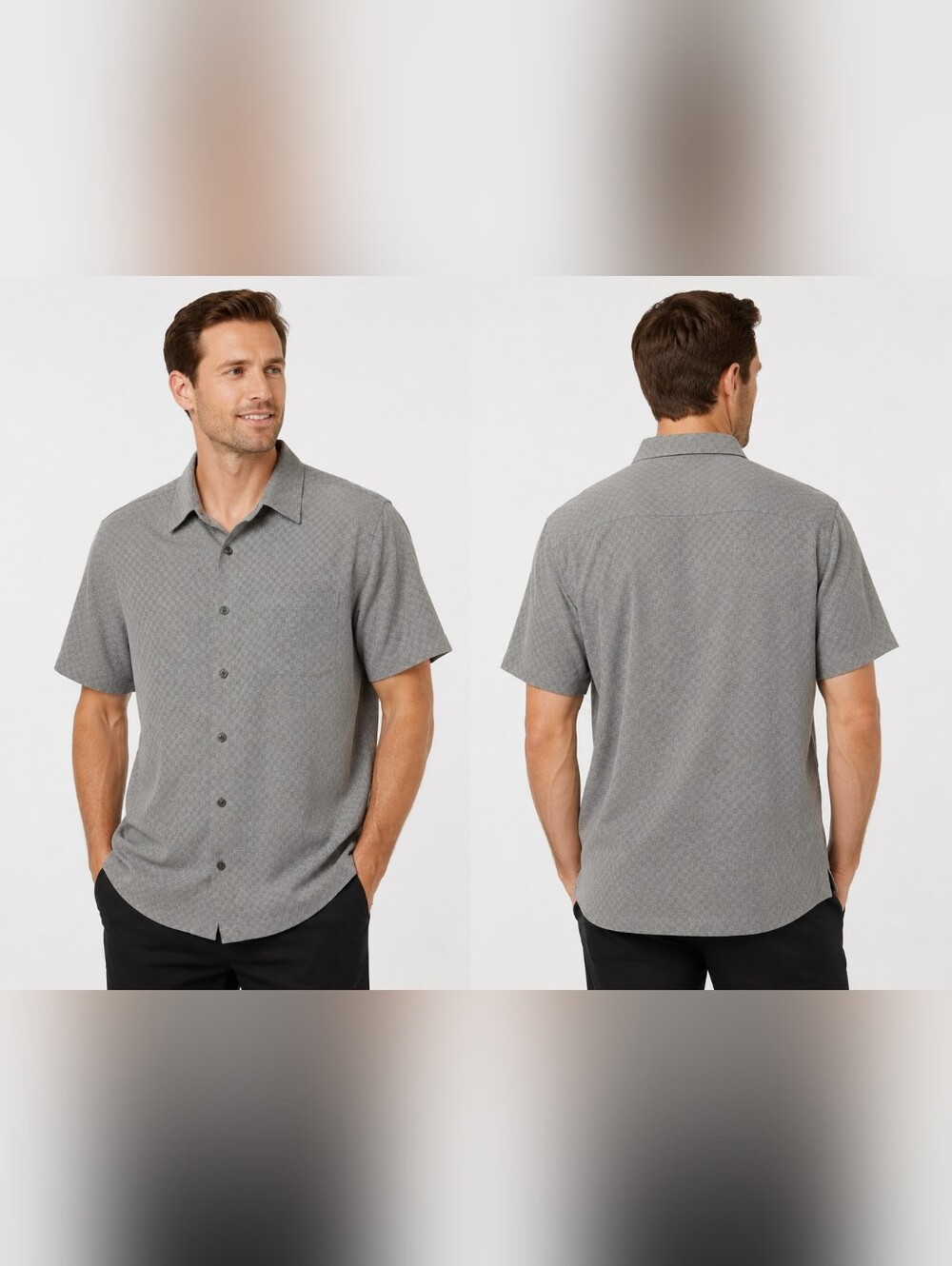 👔 Brandini Gray Textured Button Front Shirt | Men's Medium